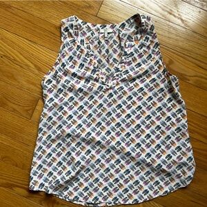 Joie Shoe Print Silk Sleeveless Tank Sz L Graphic Lightweight Career Summer‎